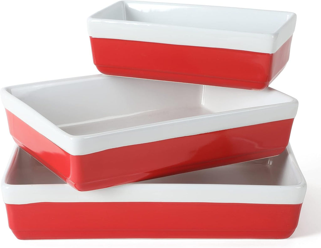3-Piece Red Oven-to-Table Stoneware Bakeware Set