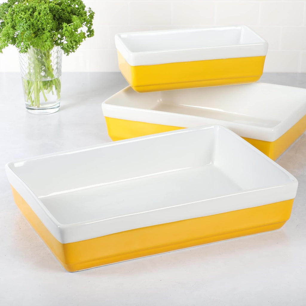3-Piece Yellow Oven-to-Table Stoneware Bakeware Set