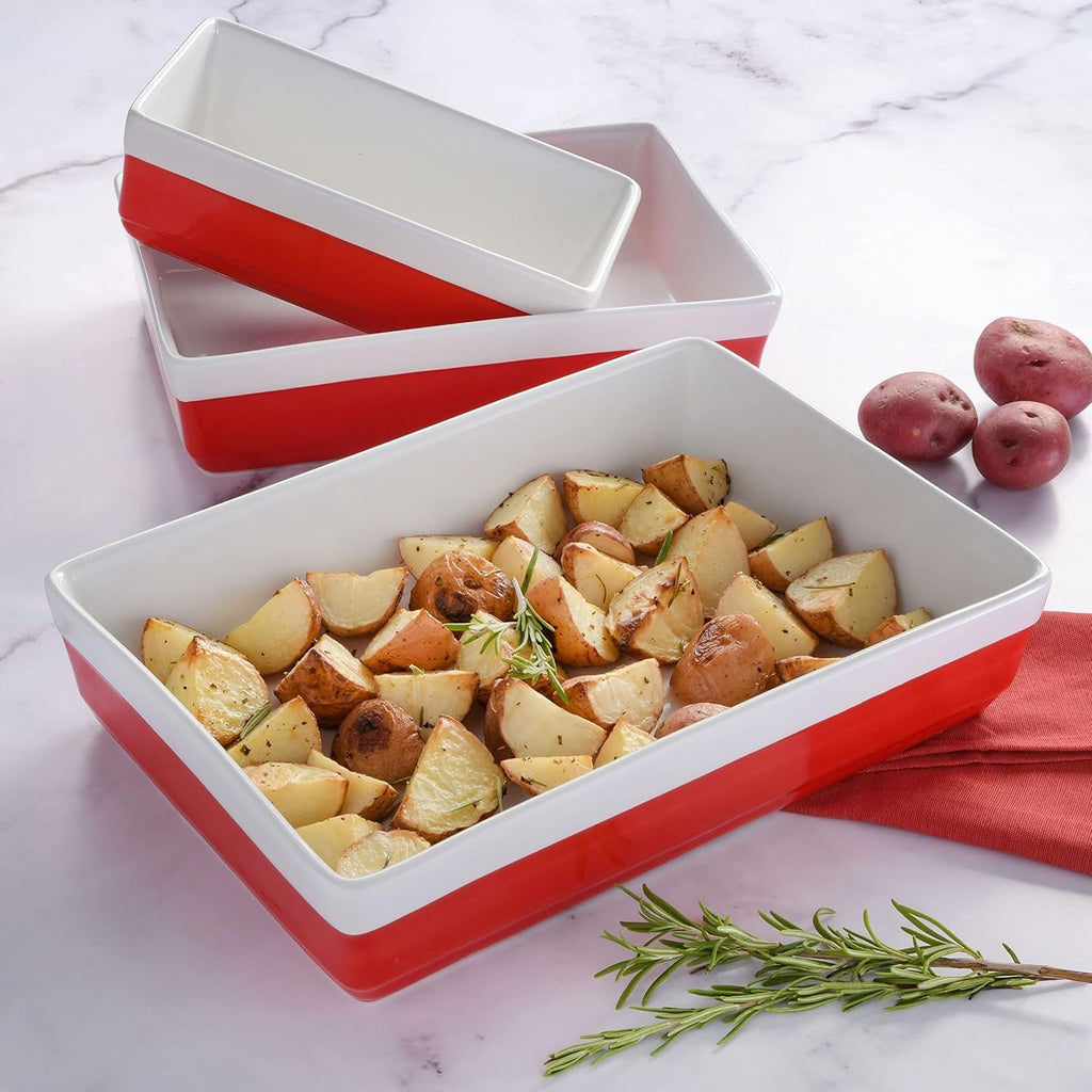 3-Piece Red Oven-to-Table Stoneware Bakeware Set