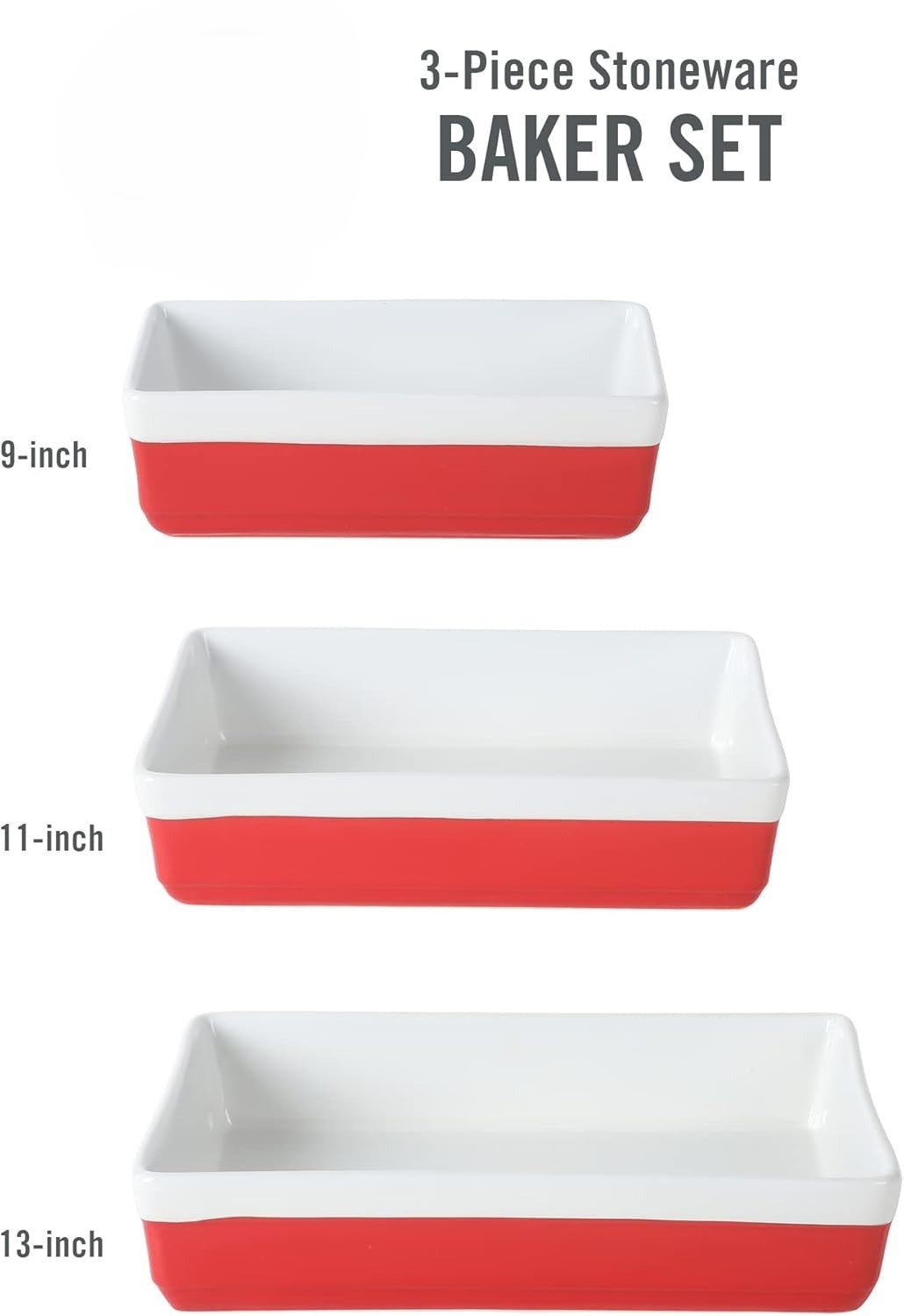 3-Piece Red Oven-to-Table Stoneware Bakeware Set