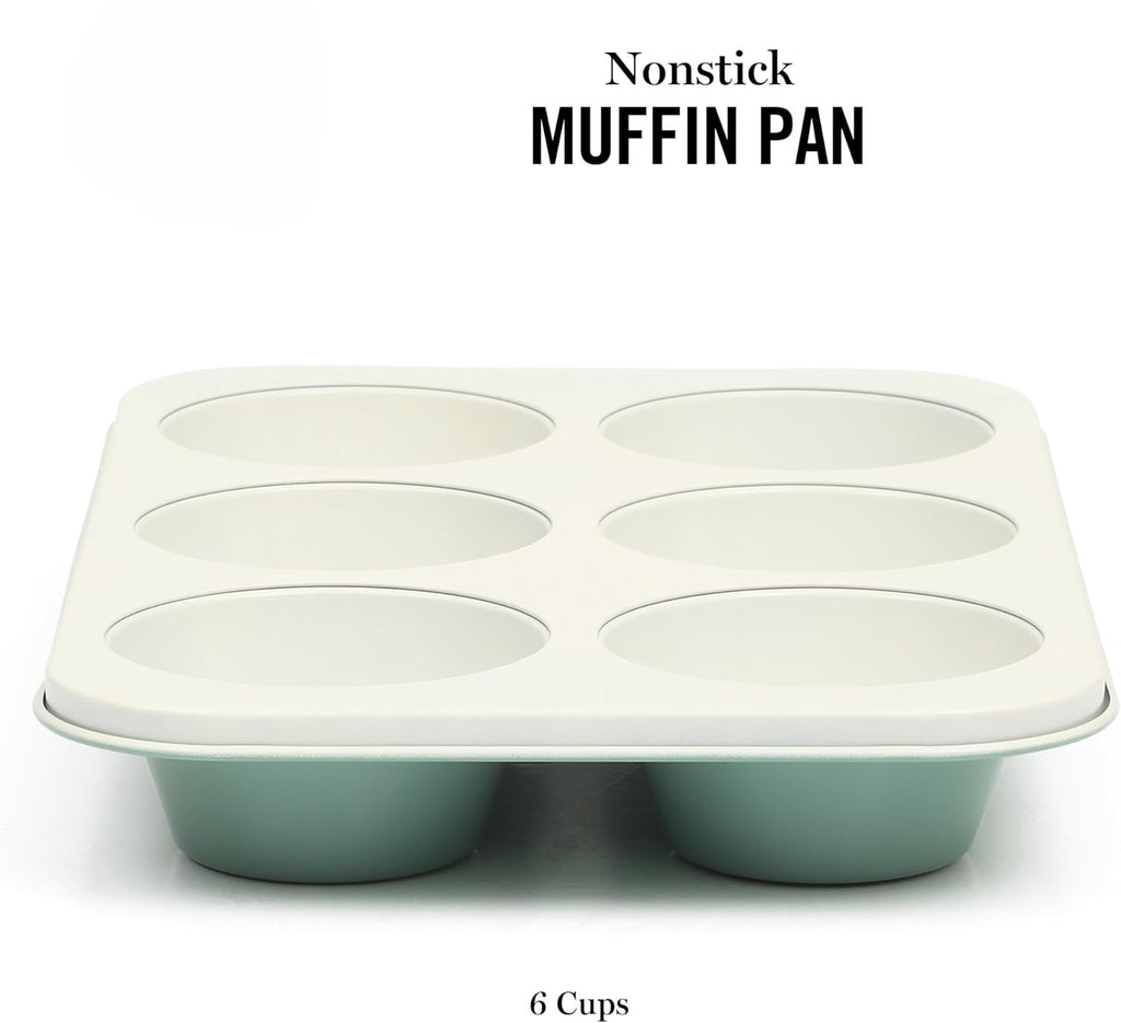 6-Cup Teal Nonstick Carbon Steel Muffin and Cupcake Pan