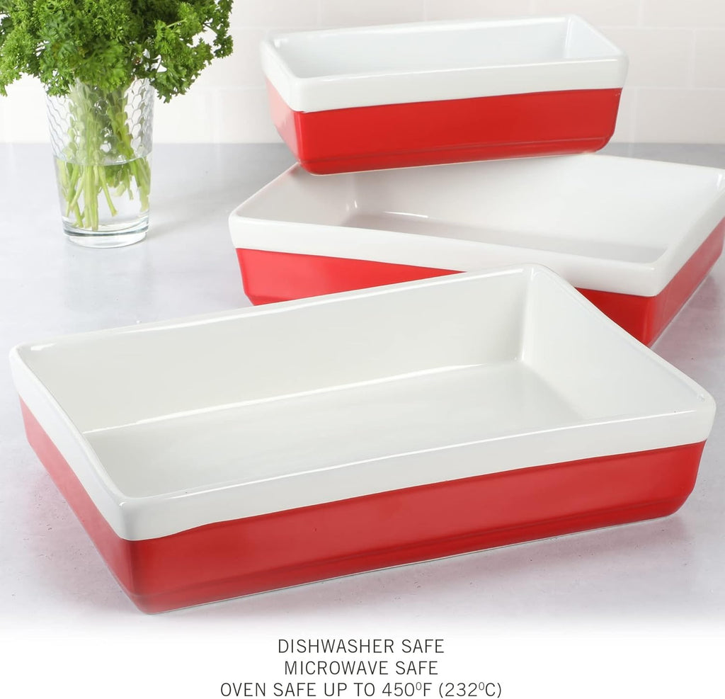 3-Piece Red Oven-to-Table Stoneware Bakeware Set