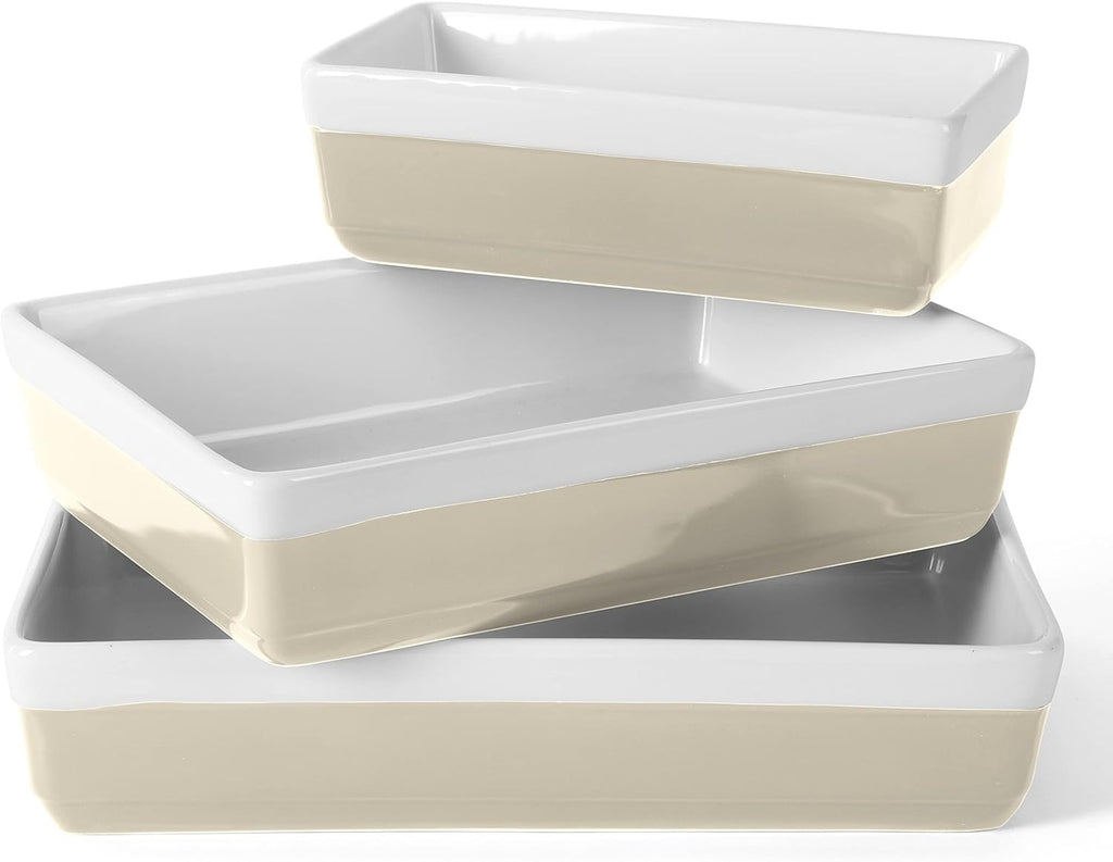3-Piece Light Beige Oven-to-Table Stoneware Bakeware Set