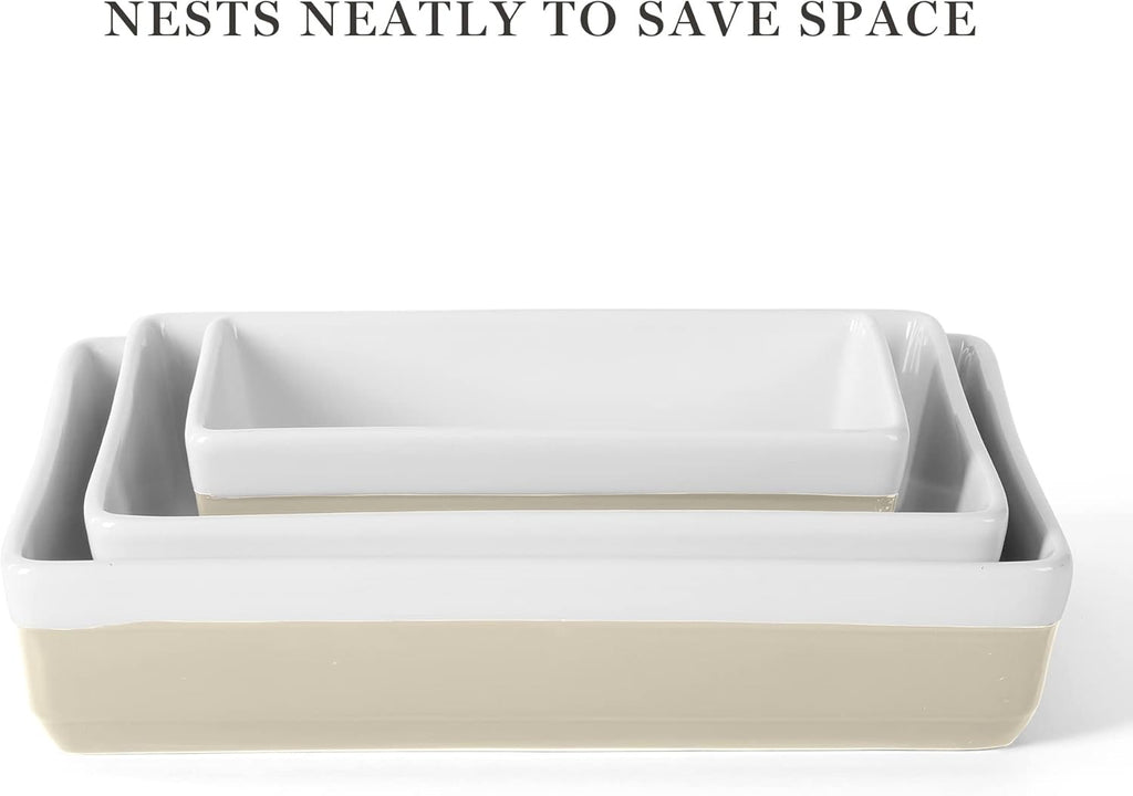 3-Piece Light Beige Oven-to-Table Stoneware Bakeware Set